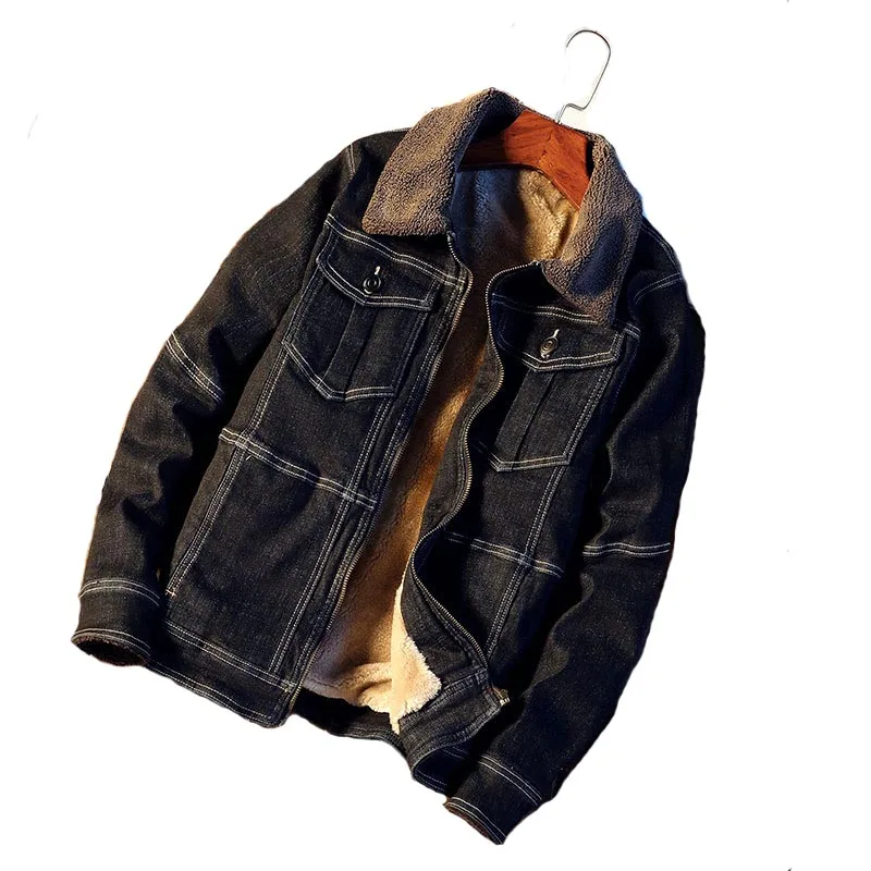 KIOVNO мужские зимние теплые джинсовые куртки верхняя одежда с меховым воротником