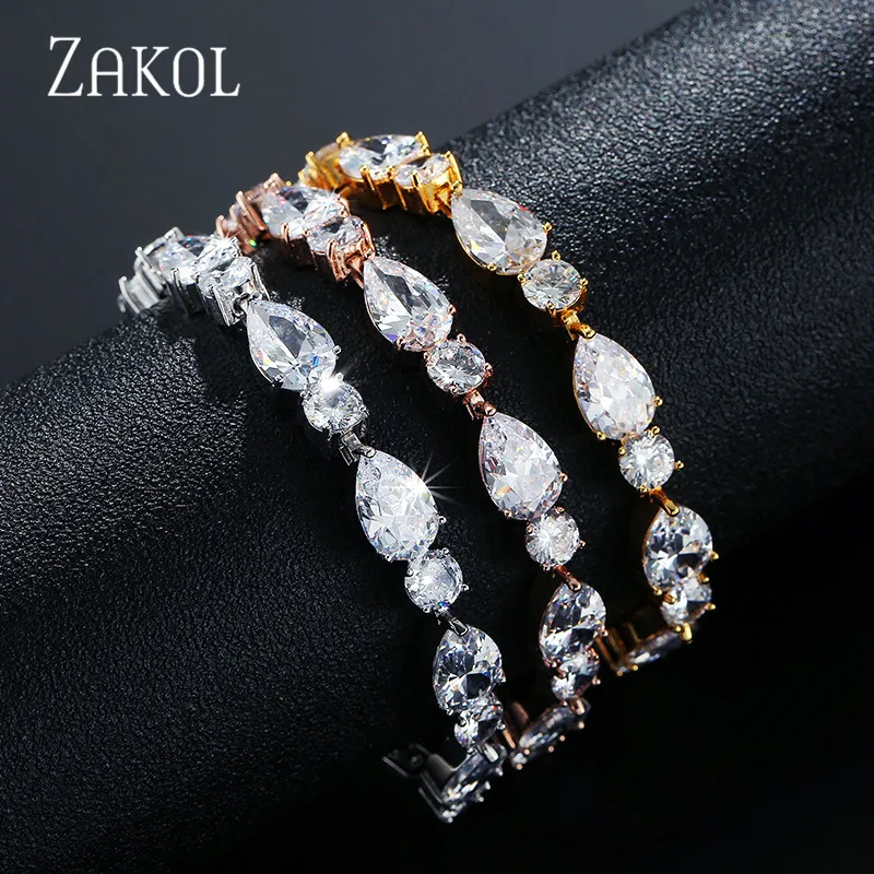 ZAKOL тренд капли воды форма AAA + кубический циркон белый цвет шарм браслеты для