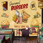 Ретро барные обои на заказ с изображением гамбургеров, пиццы, закусок, декор для ресторана, Фреска, самоклеящаяся контактная бумага, 3D обои