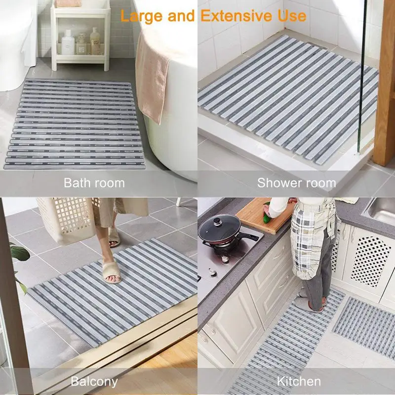 

Non Slip Bath Mat with Suction Cups, Bathroom Kitchen Door Floor Tub Shower Safety Mats Anti-Bacteria Professional with Drain Ho
