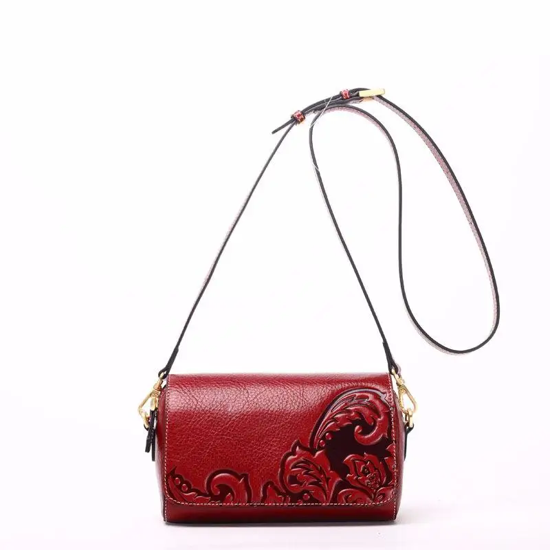 

Genuine Leather Women Bag 2021 New Nature Cowhide Handmade Embossed Shoulder Bags Vintage Versatile Messenger Bag