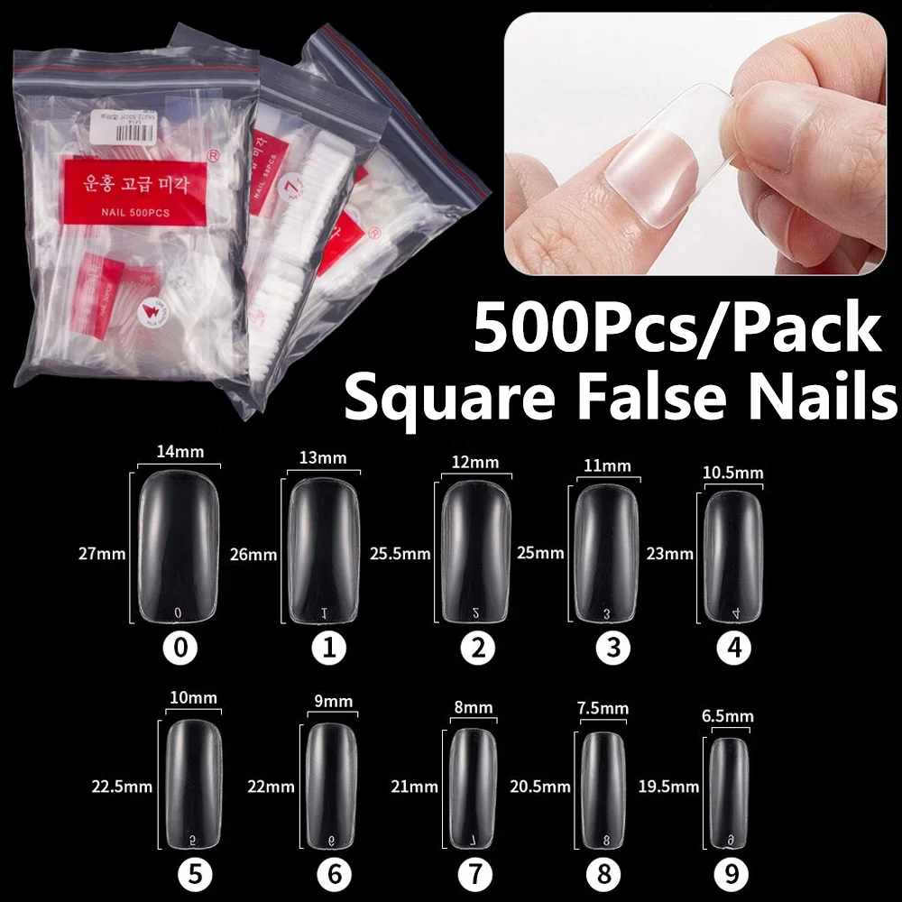 

500pcs/bag Faux Nails Fashion Full Cover False Nails Tips Acrylic Long Square Head Fake Nails Faux Ongles Art Salon French Tips