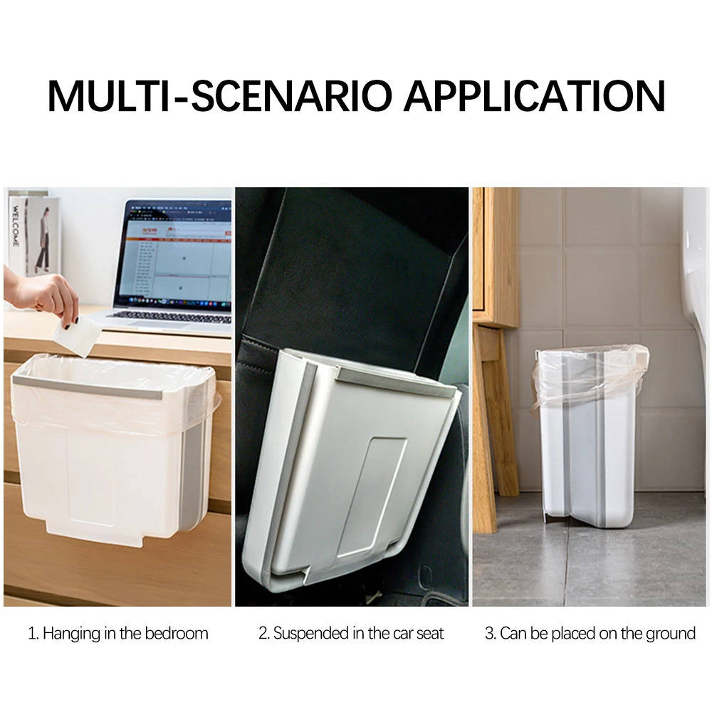 

Foldable Trash Can Kitchen Hanging Trash Can Collapsible Waste Bin for Cabinet Door Car Pressing Wall Mounted Storeage Bucket