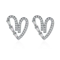 new sweet romantic heart stud earrings silver color exquisite zircon stud earrings bridal wedding jewelry dating accessories