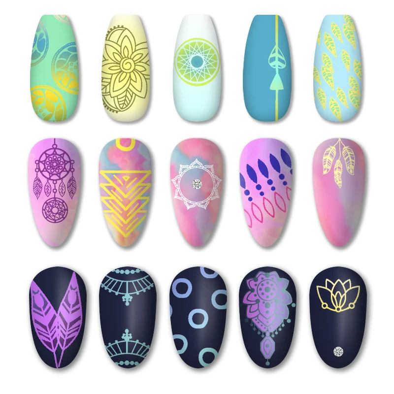 Шаблон для ногтей с четырьмя лилиями Ловец снов колокольчики листьев цветов