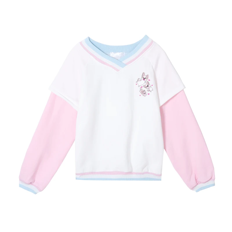 

XUANHAO Kawaii Sweet Women's Embroidery Sweatshirt Pink Hoodies Sweatshirts Long Sleeve O-neck Pullovers Girls Cute Tracksuits