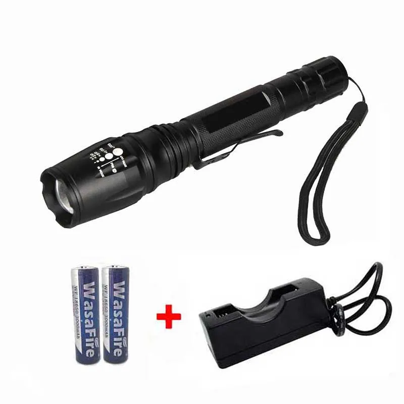 

Wasafire 3000 Lumen XM-L T6 LED Flashlamp Focusable Rechargeable Torch Light Hunting Lanterna with 2*18650 Battery+Charger