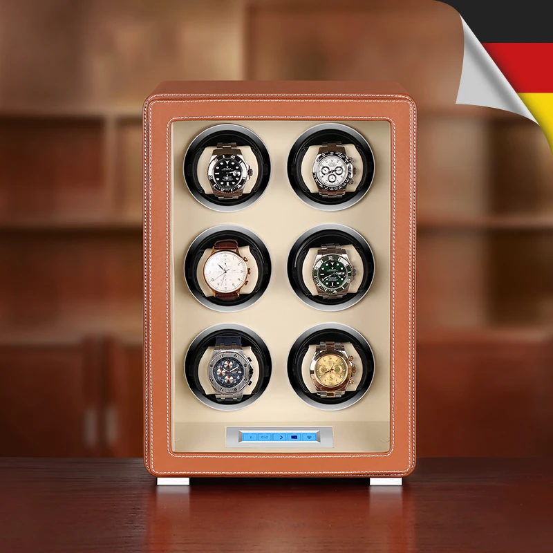 Luxury Watch Winder 6 Automatic Watches Storage Box High Gloss Wood Leather Mabuchi Motor LCD Touch Screen and Remote Control | Наручные