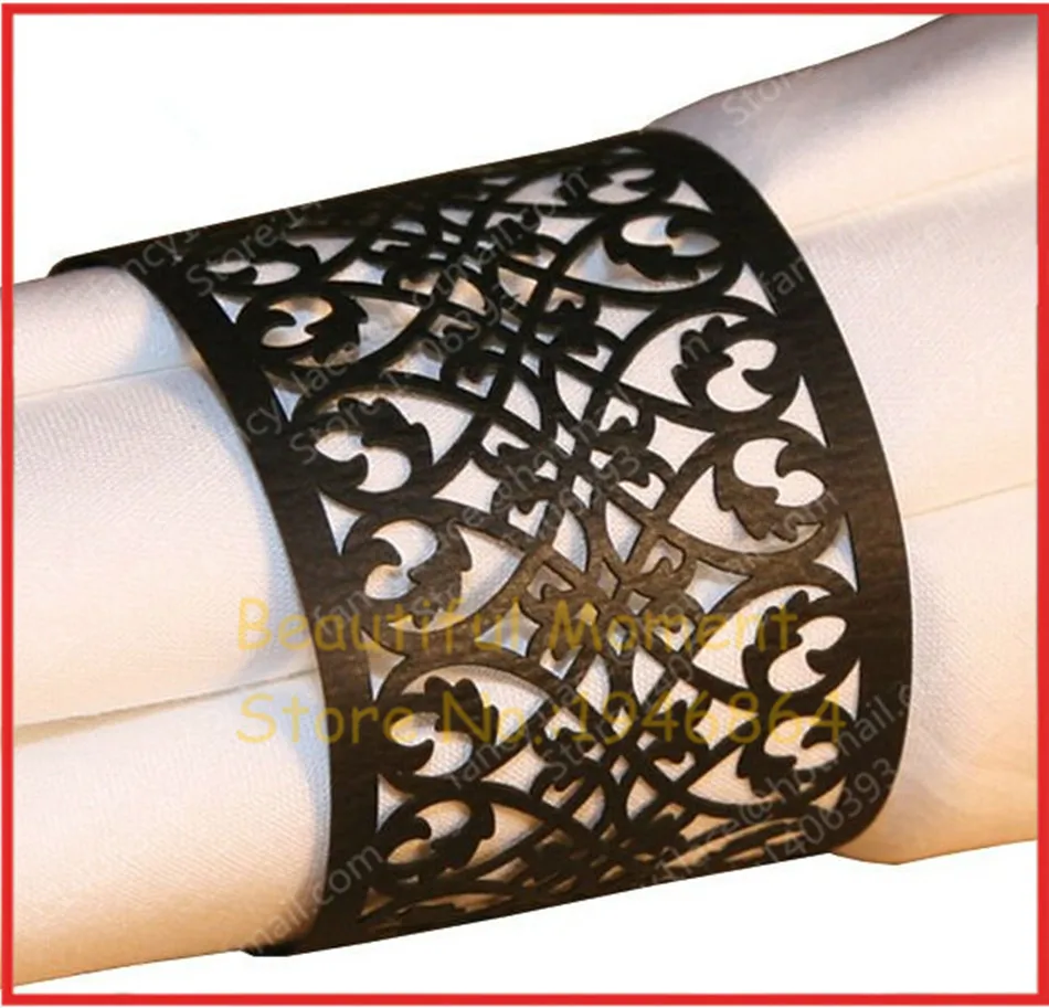 

50X Pearlescent Black Wedding Party Decoration Lace Paper Napkin Rings Holders Wedding Banquet Dinner Decor Favor Free Shipping