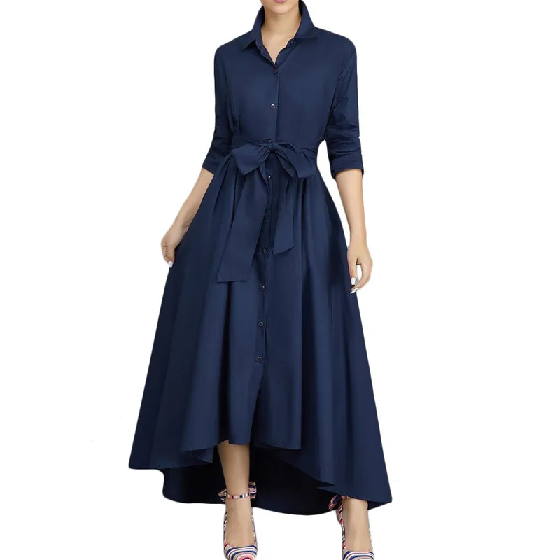 Осеннее женское платье с отложным воротником и длинным рукавом бантом на