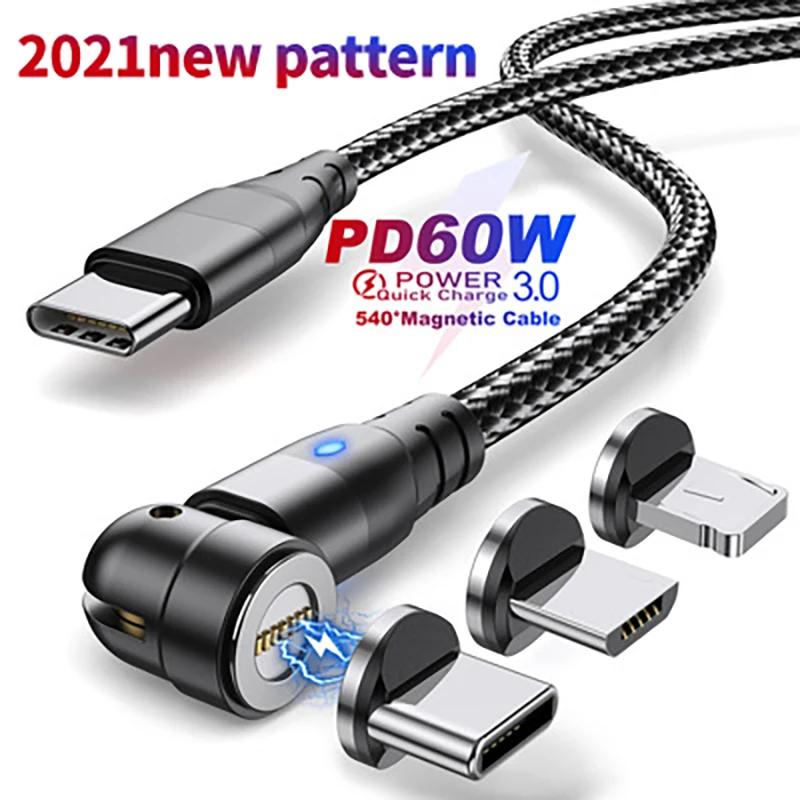 

60W Magnetic Cable Quick Charge 4.0 USB C to Type C Cable PD Fast Charging For Huawei P40 Data Charger Cable For MacBook QBMY