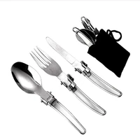 hancent stainless steel 3 piece camping folding knife fork spoon portable outdoor cutlery set