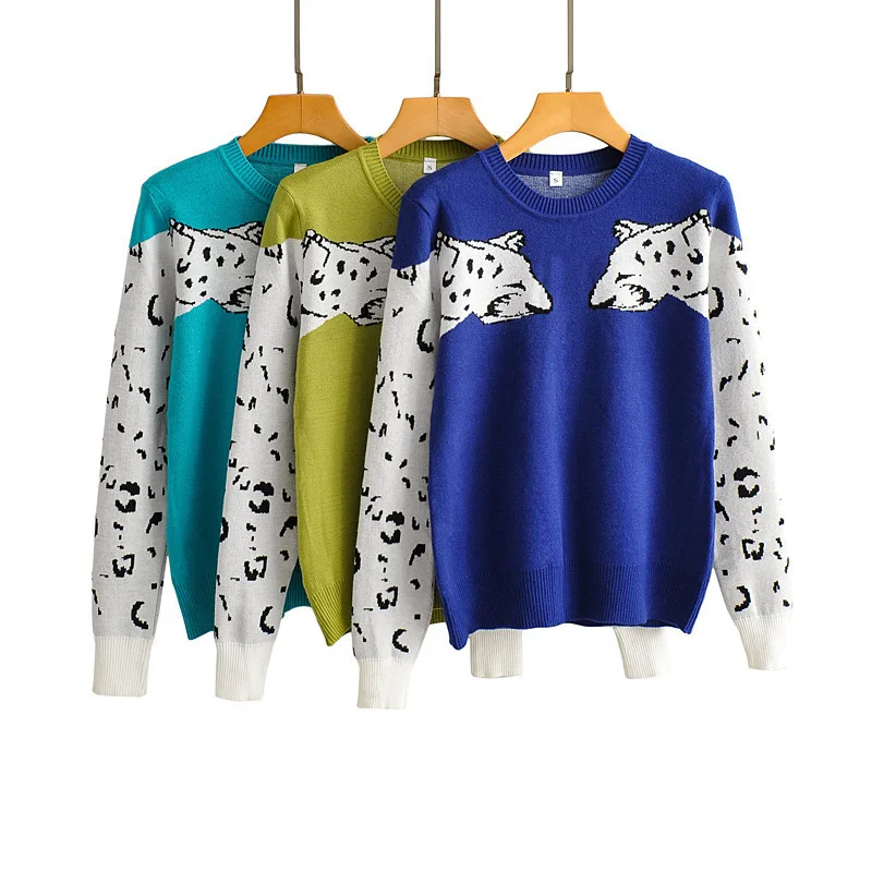 

2020European and American Style Autumn Two Leopard Head Pullover Sweater