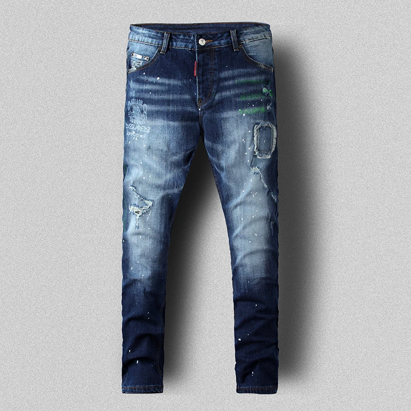 

European Nightclub style dsq brand black Italy jeans luxury Men denim trousers Patchwork Slim letter jeans Pencil Pants D2 men