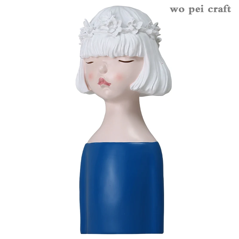 

Nordic Simple Portrait Ornaments Blue Character Desktop Decor Resin Figurine Delicate Garland Girl Statuette Home Decoration