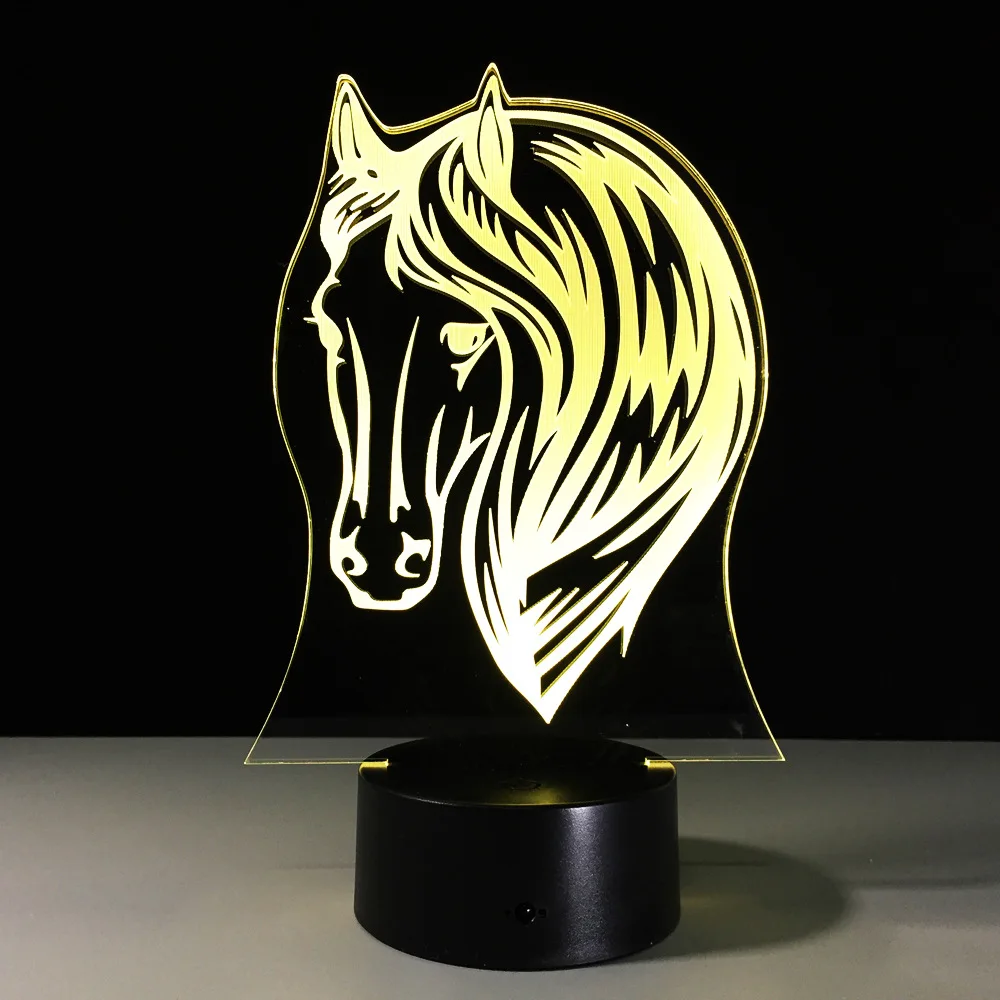 

3d-иллюзионная лампа в виде животного и лошади, ночник с дистанционным управлением и сменой цветов, настольная лампа с USB, подарок для друзей ...