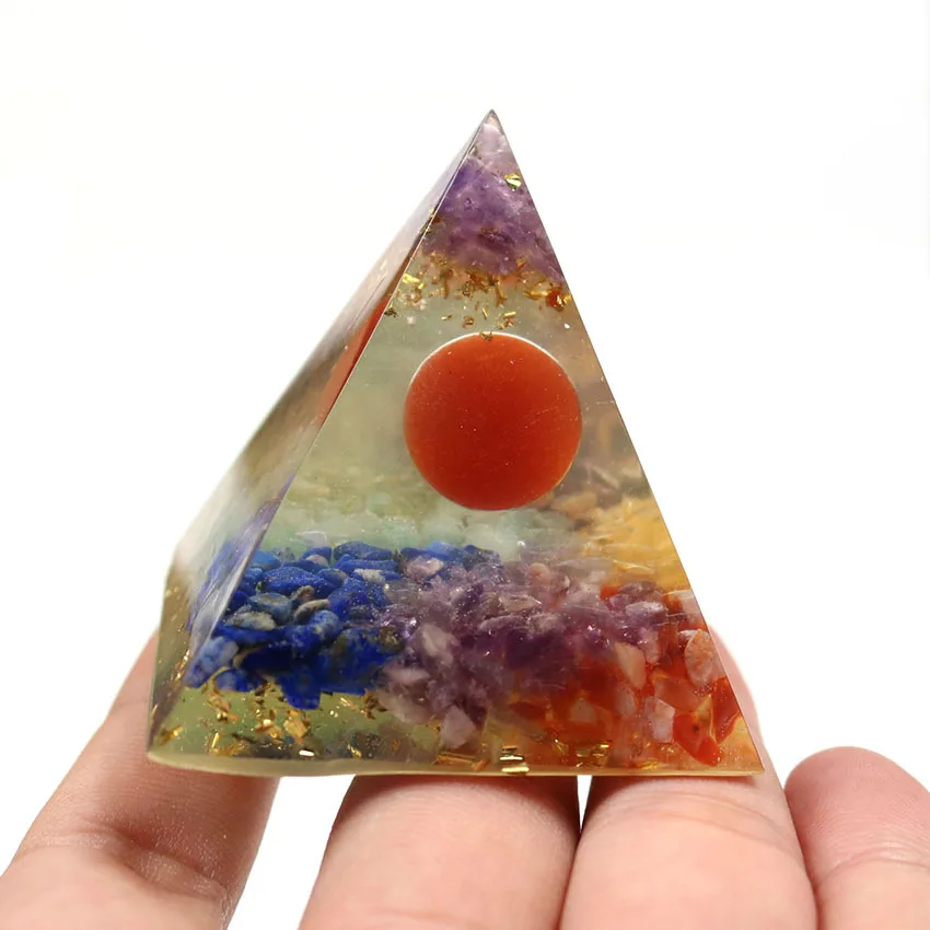 

FYJS Unique Layer Colorful Resin and Stone Pyramid Orgone Energy Pendant Spiritual Jewelry