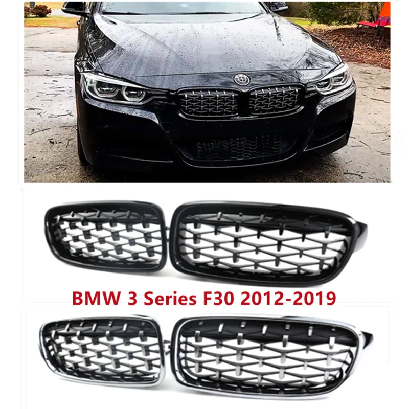 Передняя решетка алмазная Гипсофила серебряная для BMW 3 серии F30 2012-2019 1 пара