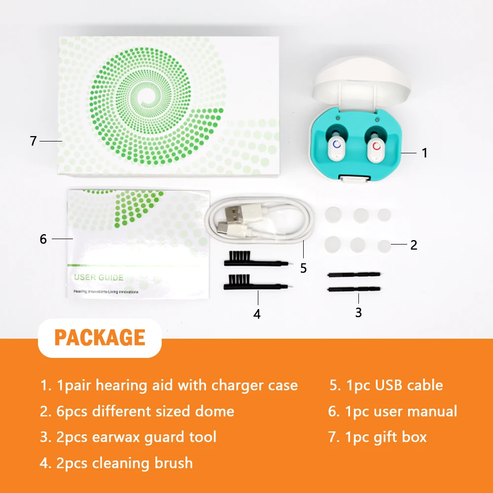 Заряжаемый слуховой аппарат мини-размера 1 пара невидимые наушники с зарядным