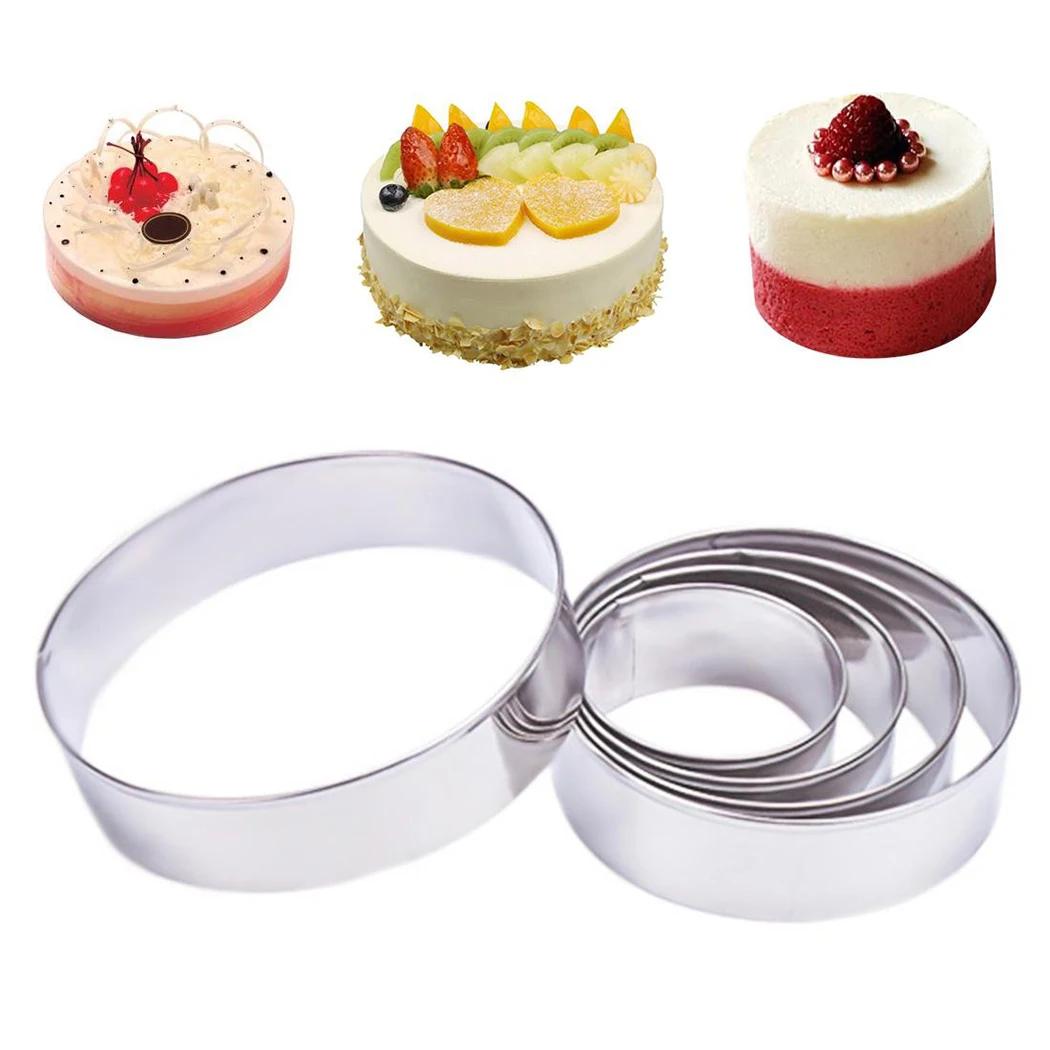 

5Pcs/Set Stainless Steel Round Circle Cookie Mold Mousse Cake Ring Baking Pastry Tool Biscuit Cake Molds Fruit Cutter Moulds