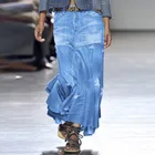 Женская джинсовая юбка с каскадными оборками, длинная Однотонная юбка в готическом стиле, необычная юбка для осени и весны, 2021