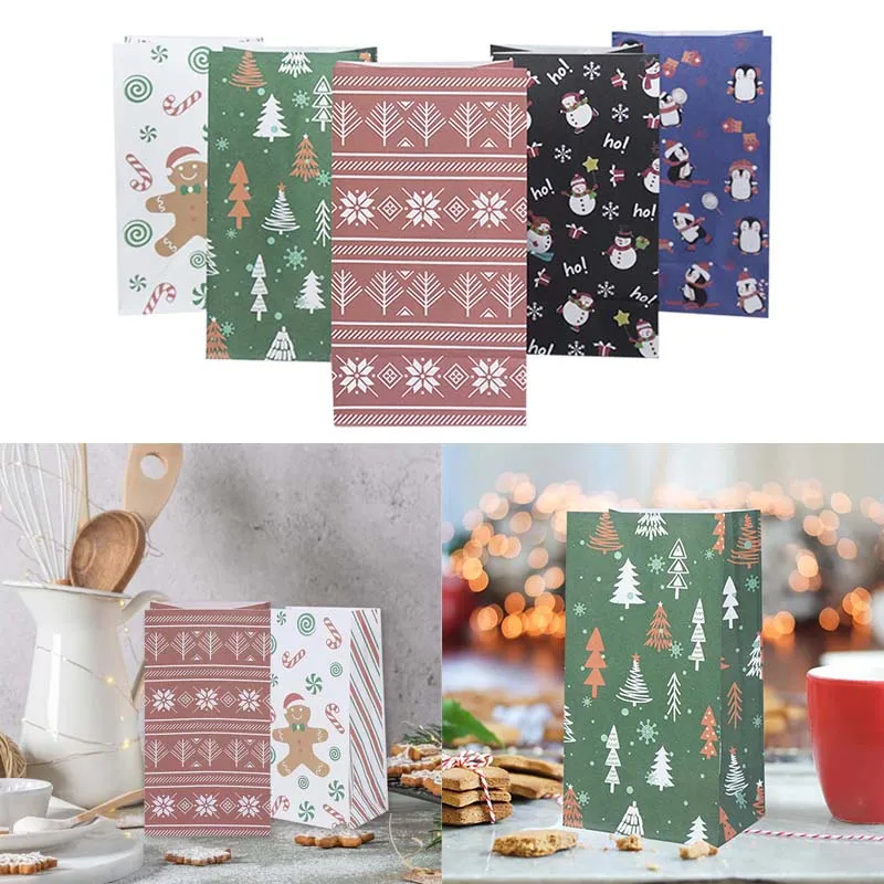 

5/10P Christmas Gift Bag Snowman Snowflake Christmas Tree Gingerbread Man Print Birthday New Year Party Candy Biscuit Decoration