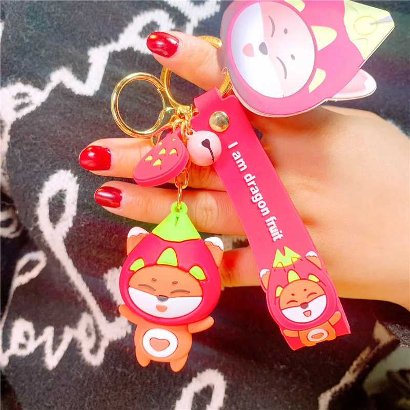 

Cute Cartoon Fruits Keychain PVC Carrot Strawberry Pineapple Watermelon Keychains For Women Men Key Chain Car Key Ring 2020