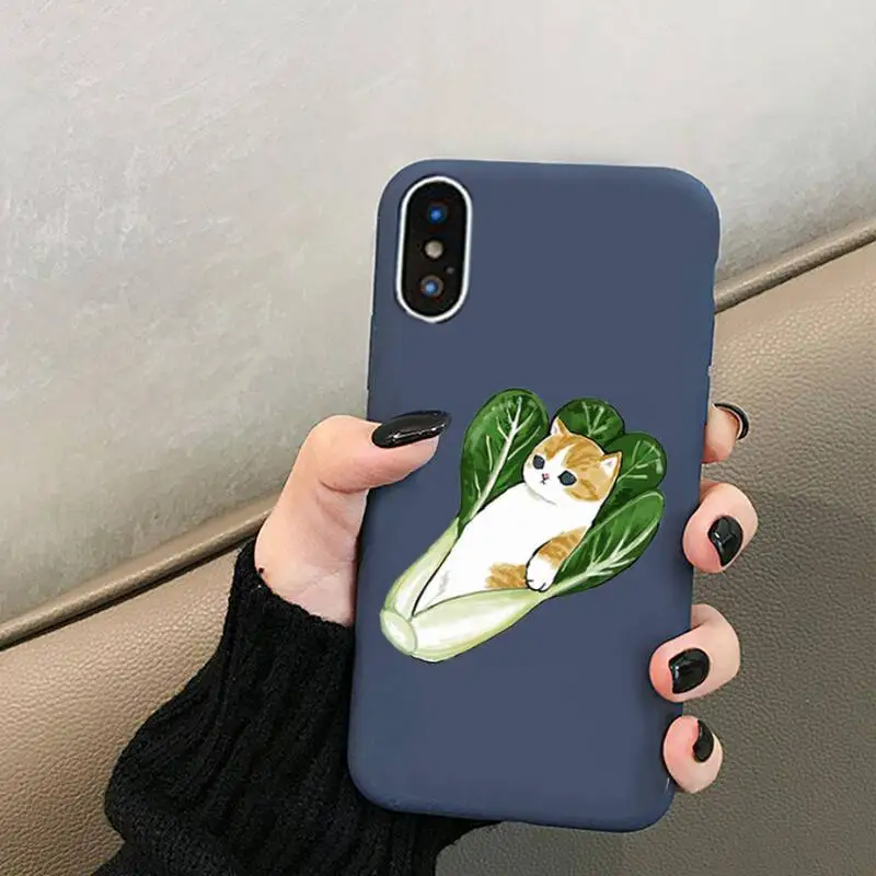 

Yellow Funny Cat Phone Case For IPhone 6 6s 7 8 Plus X Xs Xr Xsmax 11 12 Pro Promax 12mini Candy Purple Silicone Cover