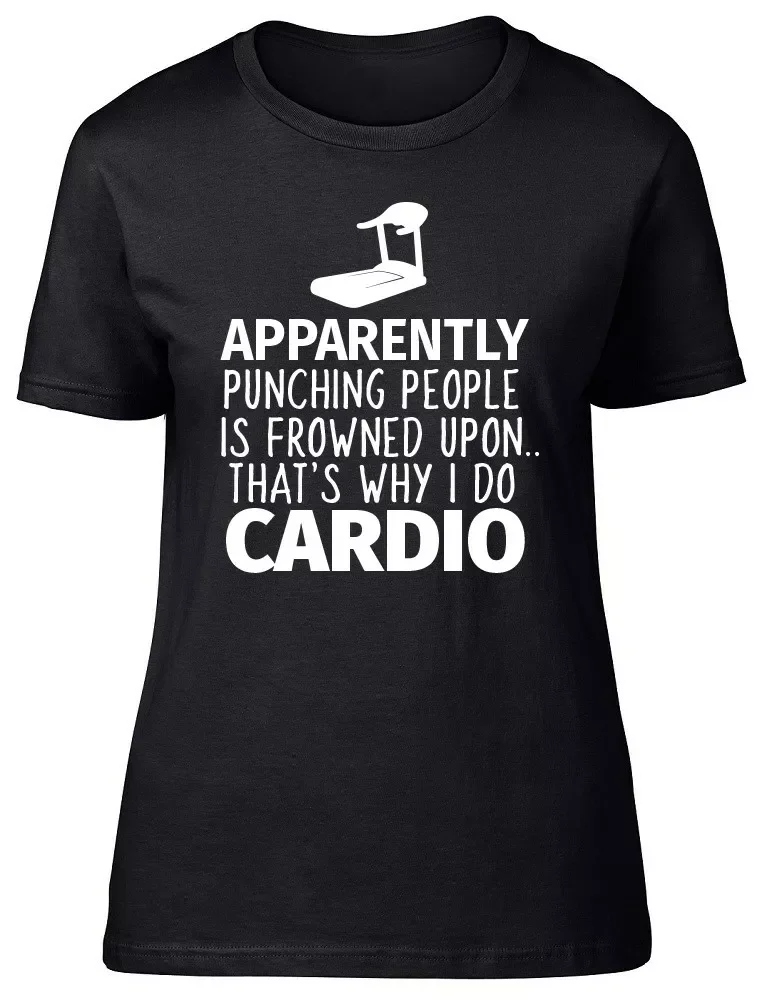 

Punching People is Frowned Upon Womens Ladies Funny Cardio Fitted T-Shirt
