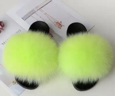 light Green Тапочки унисекс с натуральным лисьим мехом; женские сандалии с мехом; женские меховые шлепанцы; женская пушистая домашняя обувь на плоской подошве; женские кроссовки; Лидер продаж - Цвет: light Green