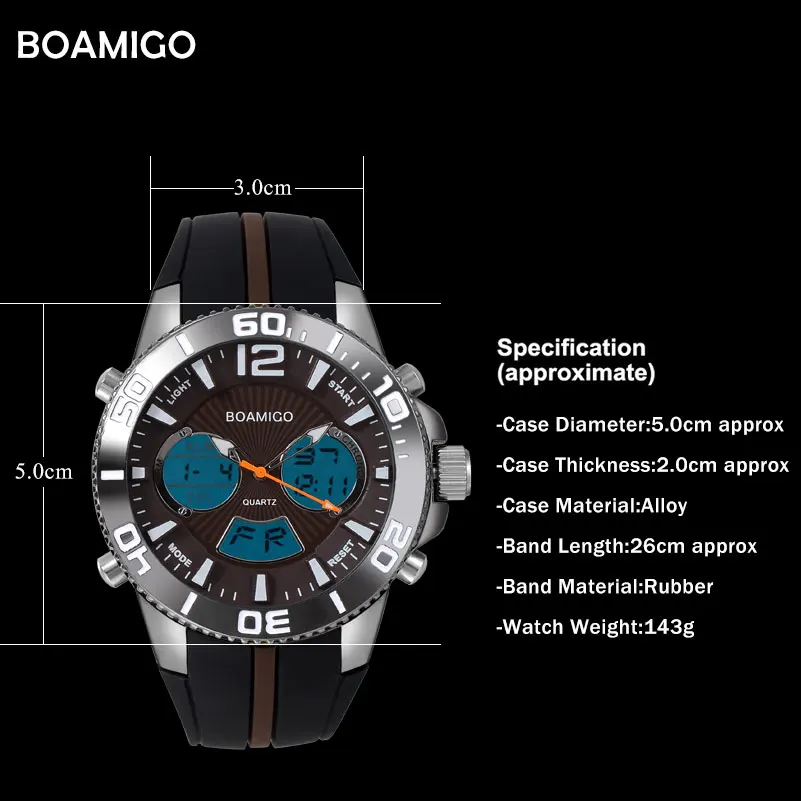 Мужские спортивные часы модные цифровые кварцевые BOAMIGO водонепроницаемые