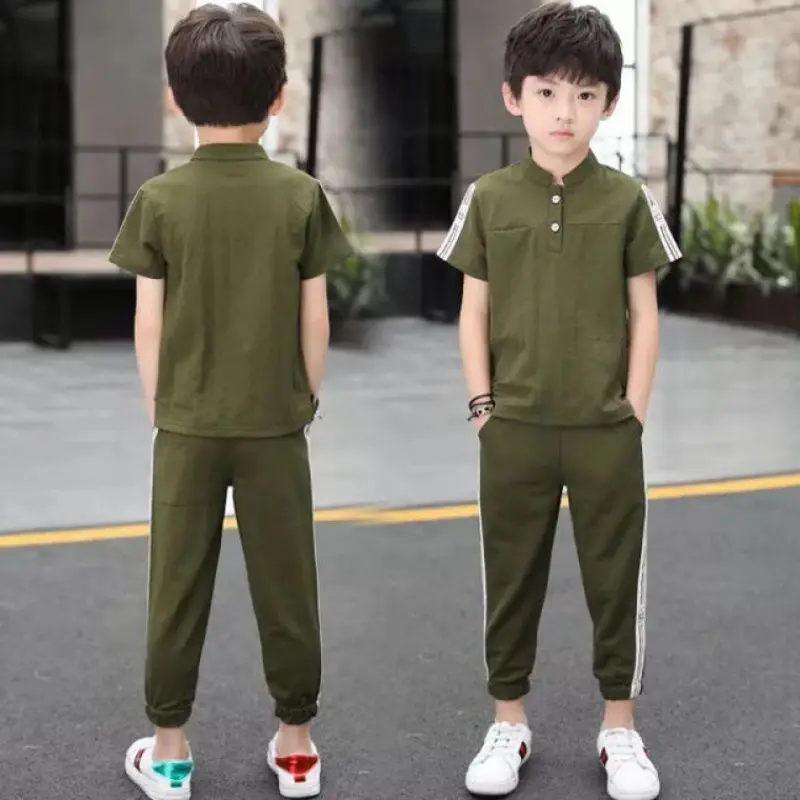 Летние льняные тапочки с короткими рукавами комплект одежды для мальчиков Новый