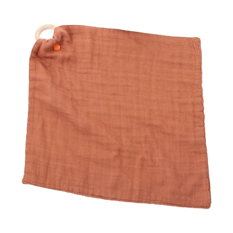 

Baby Soother Appease Towel Bib with Wood Teether Ring Solid Bandana Burp Cloth