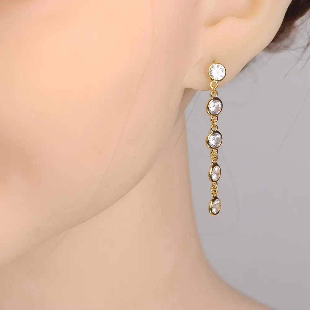 925 Sterling Silver Fine Jewelry Dangling CZ Cubic Zirconia Long Station Bridal Wedding Earrings for Womens Girls Birthday Gifts | Украшения