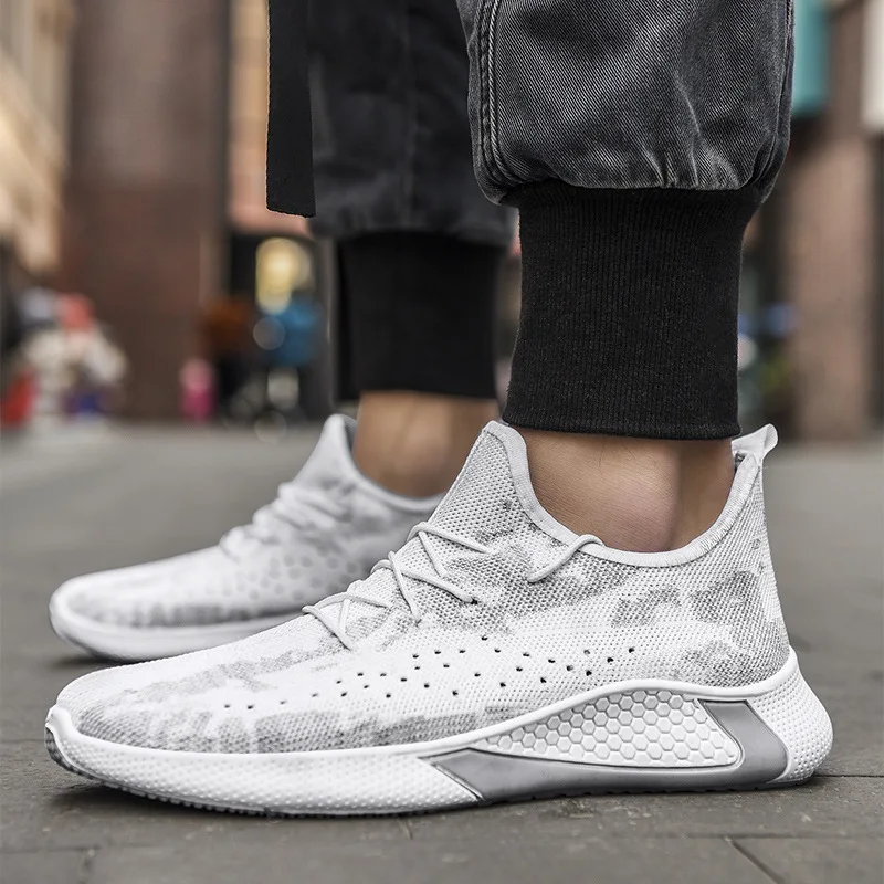

2021 Men Running Shoes Sneakers Fashion Black White Grey Breathable Comfortable Sports Trainers 39-44