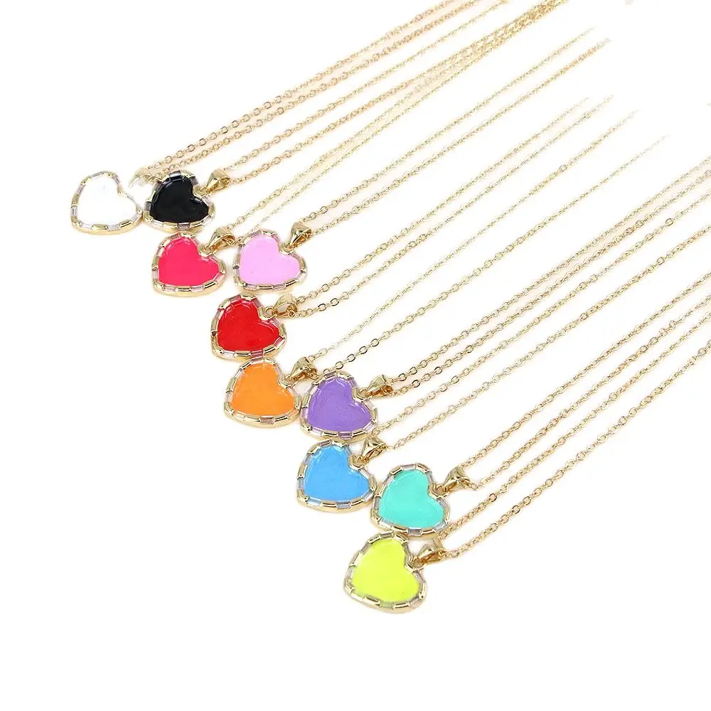 

10PCS, Neon colorful enamel Heart pendant necklace Gold Color Valentines gift for girlfriend lover jewelry
