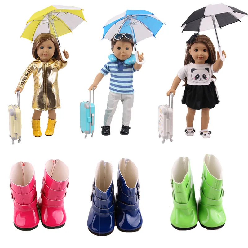

Doll Accessories Fashion Raincoat Umbrella Trunk Rainboots For18 Inch American &43CM Born Baby,Girls Generation Christmas Gift