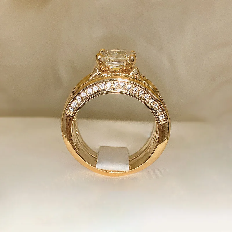 Костюм из трех предметов 14K Золотое свадебное кольцо с бриллиантом набор для женщин Anillos драгоценный камень ювелирные изделия Роскошные 14K золотые обручальные кольца с брилиантами