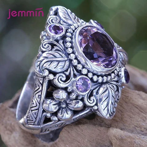 Женское кольцо из серебра 100% пробы, с натуральным аметистом