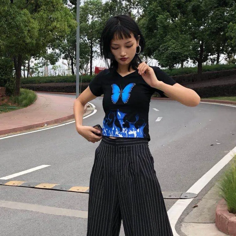 Летняя уличная футболка в стиле ретро с бабочками Новые Топы короткими рукавами