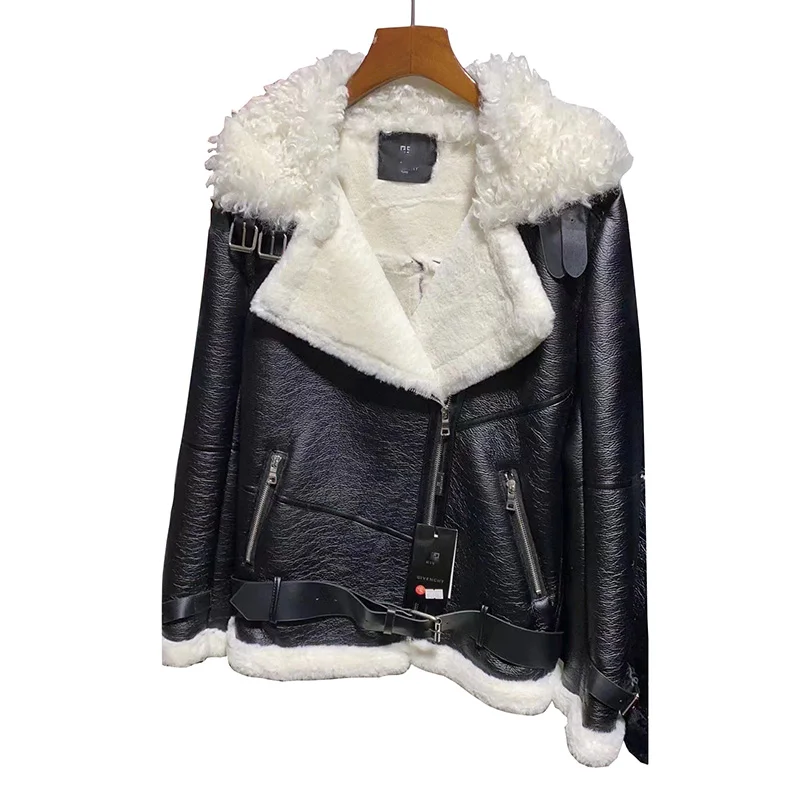 

2021 Winter New Women's High Quality PU Coat Plus Size Thick Warm Lamb Fur Short Letter Tie Dye Woman Winter Coat