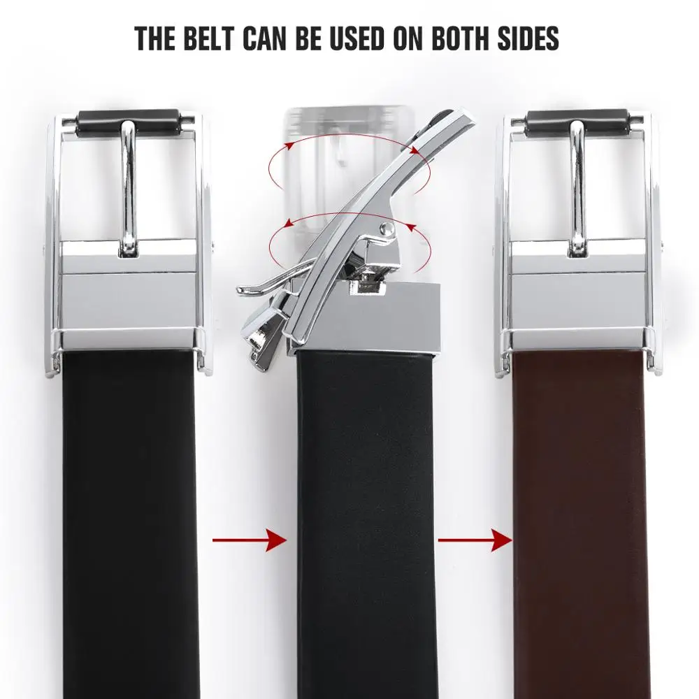 Высококачественный кожаный мужской ремень для джинсов двусторонний с пряжкой