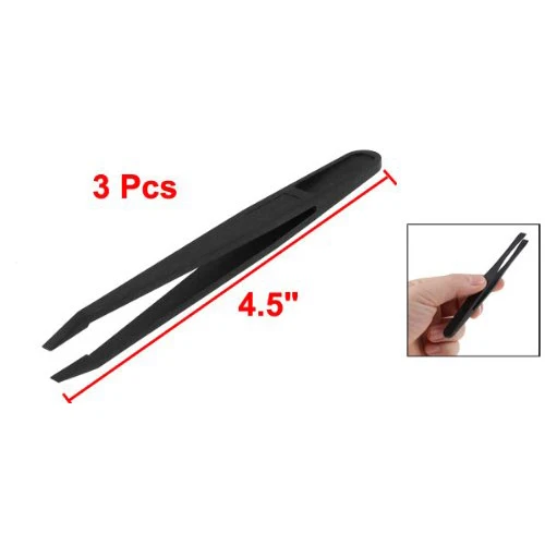 

3 Pcs Anti Static Flat Tip Black Plastic Tweezers Nipper