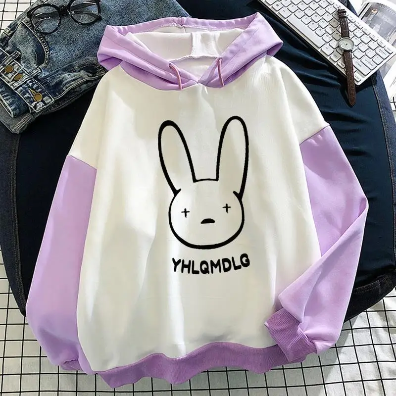 

Bad Bunny Kawaii hip hop Hoodie Clothes women Clothes Splicing Pullover Casual Oversized Harajuku warm Long Sleeve Winter Hoodie