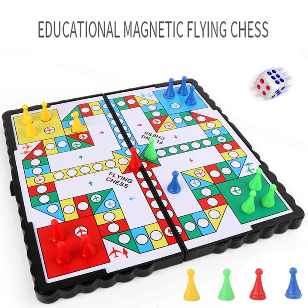 1Set Magnetic Foldable Flying Chess Crawling Mat Ludo Portable Board Game Camping Travel Game Set Aeroplane Chess ZXH