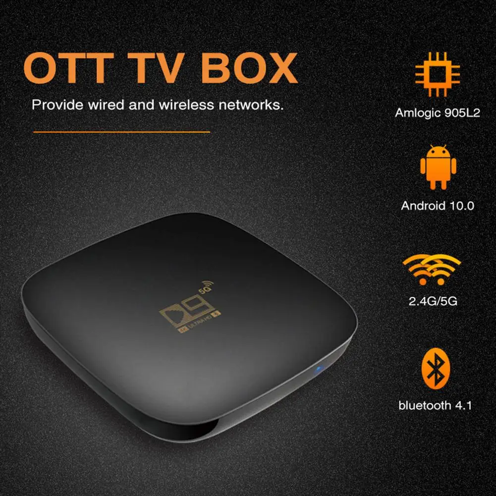 Android 10.0 TV Box 2+16G TV BOX WiF Voice Assistant 3D 4K 1080P Video TV Receiver Wifi D9 5G/2.4G Bluetooth TV Box Set-Top Box