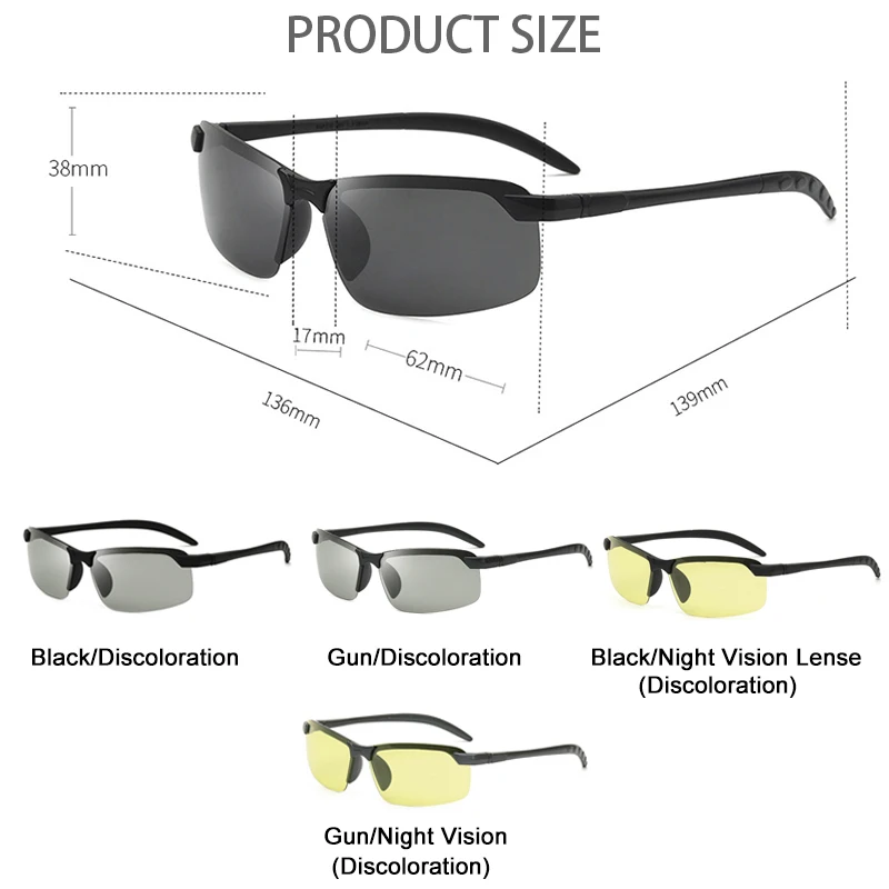 Photochromic Driver Goggles Men Polarized Sunglasses Anti Glare Discoloration Night Vision Glasses Change Color Sun Glass UV400 |