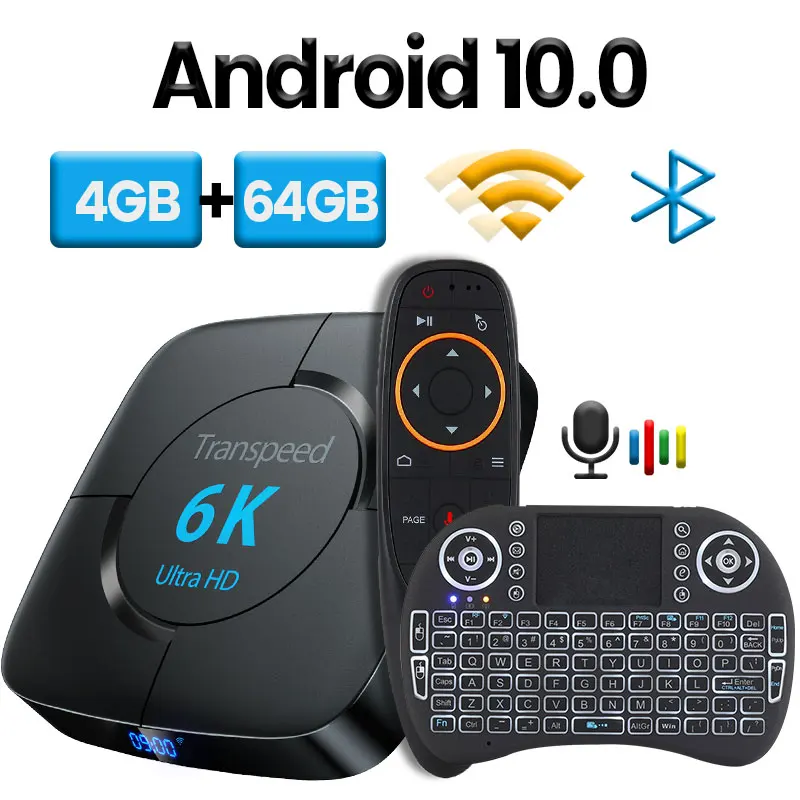 

transpeed Android 10.0 Bluetooth TV Box Voice Assistant 6K 3D Wifi 2.4G&5.8G 4GB RAM 64G Media player Very Fast Box Top Box