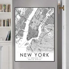 Черно-белая карта города, Карта США, Нью-Йорк, плакат, HD печать, настенное искусство, холст, Скандинавская картина Landspace для домашнего декора, художественное оформление