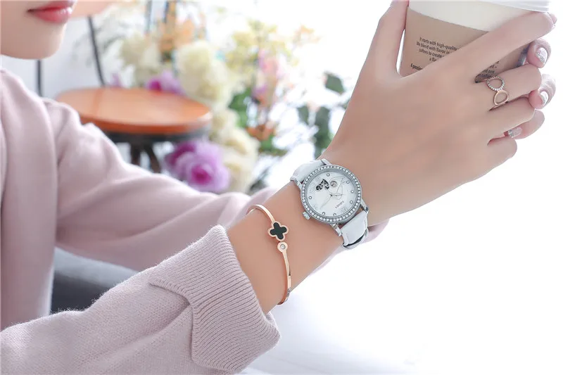 Relogio feminino, OUBAOER, автоматические механические часы для женщин, модные, стразы, полый дизайн, часы с кожаным ремешком, водонепроницаемые часы